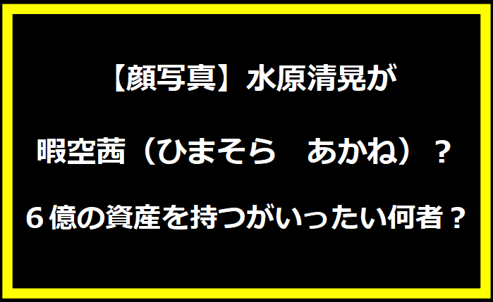 【顔写真】水原清晃が暇空茜（ひまそら　あかね）？６億の資産を持つがいったい何者？