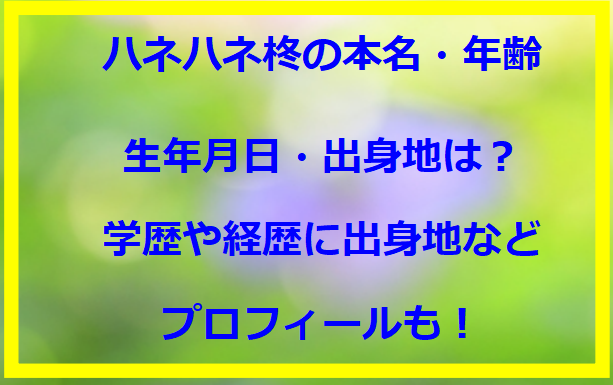 ハネハネ柊の本名や年齢は？学歴や経歴に出身地などプロフィールも！