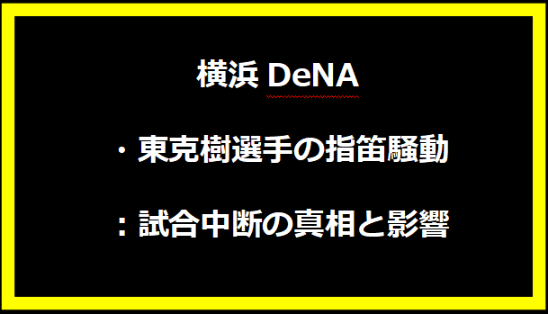 横浜DeNA・東克樹選手の指笛騒動：試合中断の真相と影響