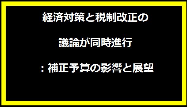 経済対策と税制改正の議論が同時進行：補正予算の影響と展望