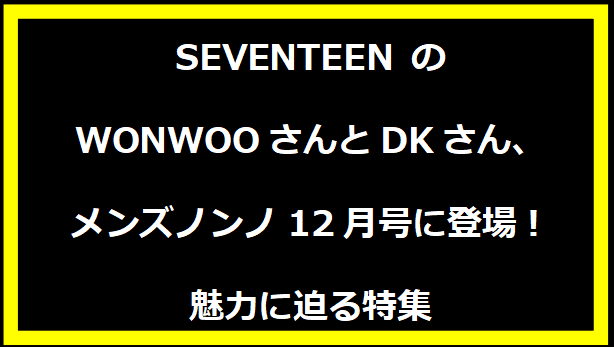 SEVENTEEN のWONWOOさんとDKさん、メンズノンノ12月号に登場！魅力に迫る特集