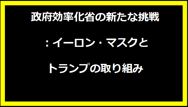 政府効率化省の新たな挑戦：イーロン・マスクとトランプの取り組み