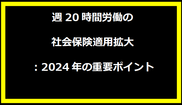 週20時間労働の社会保険適用拡大：2024年の重要ポイント