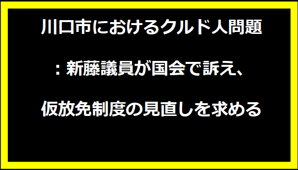 川口市におけるクルド人問題：新藤議員が国会で訴え、仮放免制度の見直しを求める