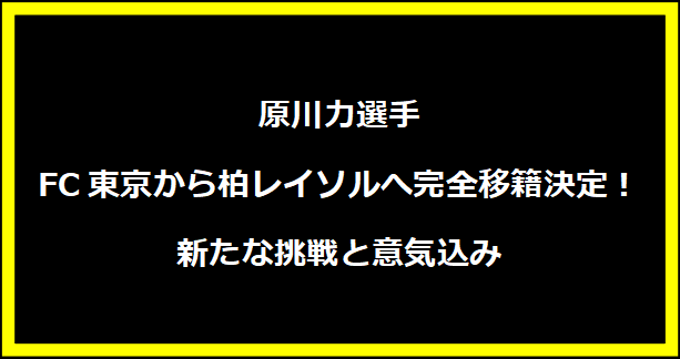 原川力選手、FC東京から柏レイソルへ完全移籍決定！新たな挑戦と意気込み