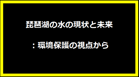 琵琶湖の水の現状と未来：環境保護の視点から