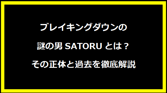 ブレイキングダウンの謎の男SATORUとは？その正体と過去を徹底解説