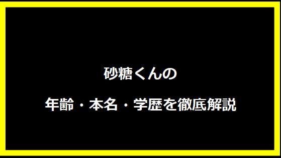 砂糖くんの年齢・本名・学歴を徹底解説