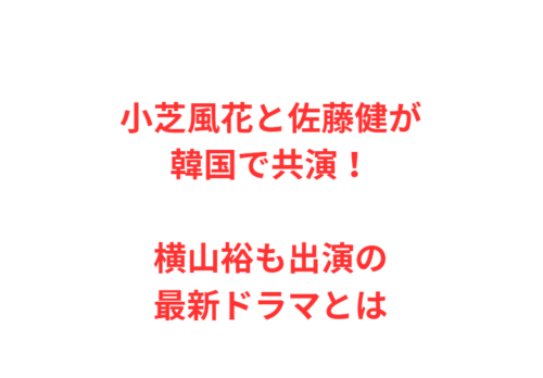 小芝風花と佐藤健が韓国で共演！横山裕も出演の最新ドラマとは