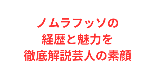 ノムラフッソの経歴と魅力を徹底解説芸人の素顔