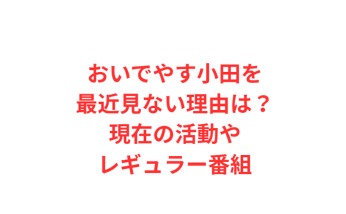 おいでやす小田を最近見ない理由は？現在の活動やレギュラー番組
