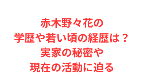 赤木野々花の学歴や若い頃の経歴は？実家の秘密や現在の活動に迫る