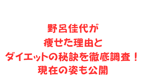 野呂佳代が痩せた理由とダイエットの秘訣を徹底調査！現在の姿も公開