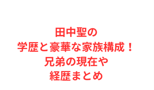 田中聖の学歴と豪華な家族構成！兄弟の現在や経歴まとめ